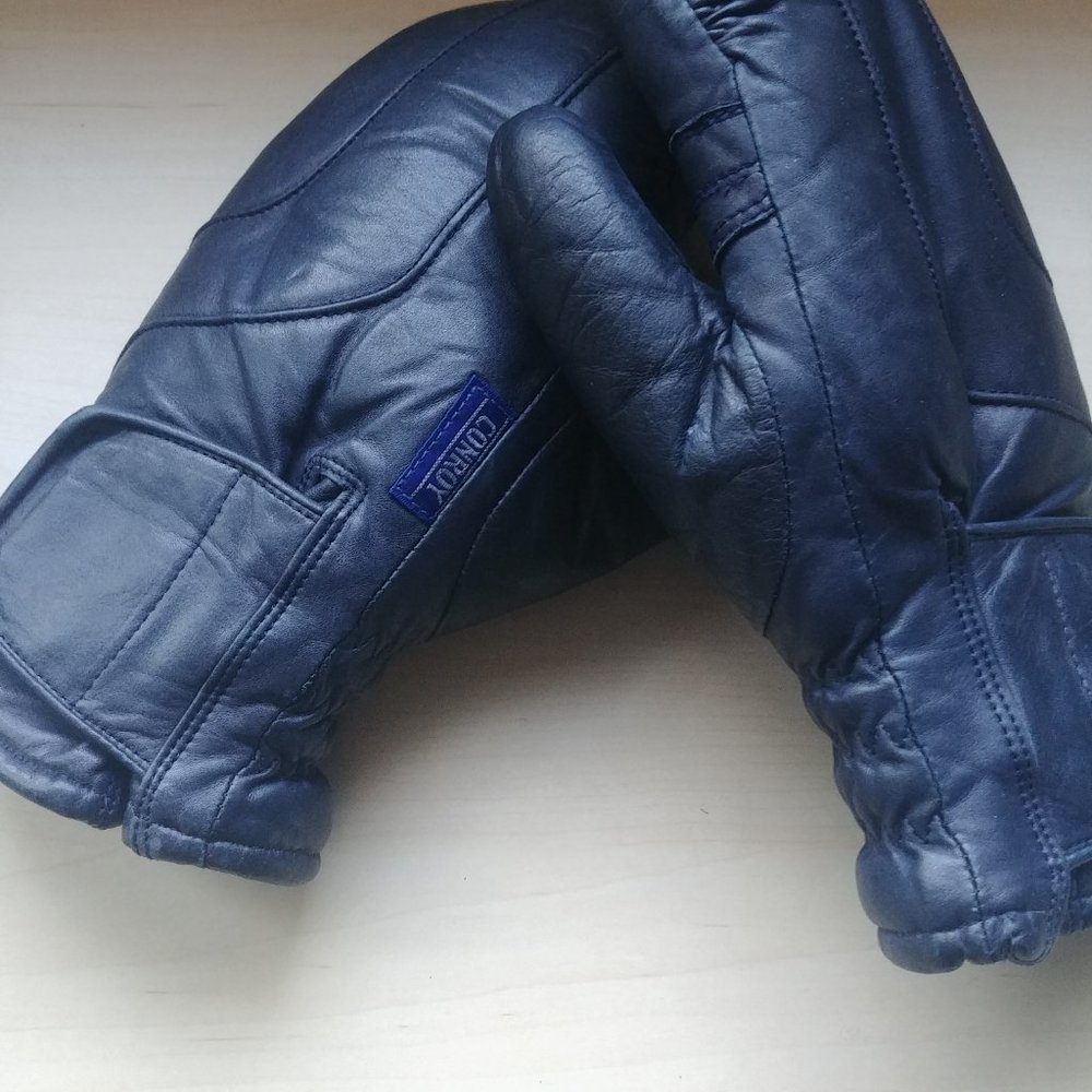 Vintage Conroy blue leather insulated mittens